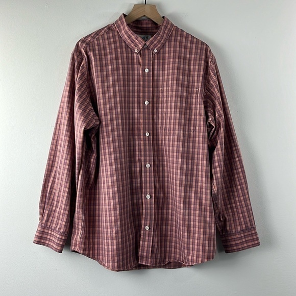 Duluth Trading Co Red Plaid Relaxed Fit Button Up Shirt Mens Size L - Picture 1 of 13